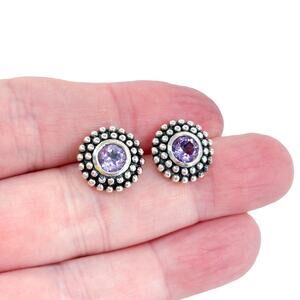 Vintage Thailand NF Sterling Silver 925 Amethyst Beaded Stud Earrings